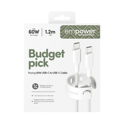 EMPOWER Racing 60W USB-C to USB-C Cable 1.2M Silver White