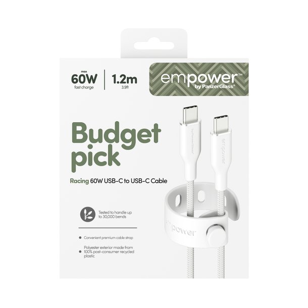 EMPOWER Racing 60W USB-C to USB-C Cable 1.2M Silver White