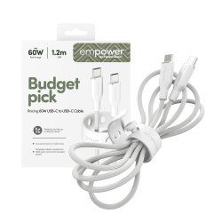 EMPOWER Racing 60W USB-C to USB-C Cable 1.2M Silver White