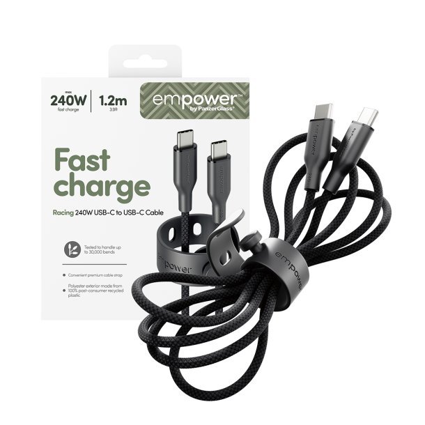 EMPOWER Racing 240W USB-C to USB-C Cable 1.2M, Space Black