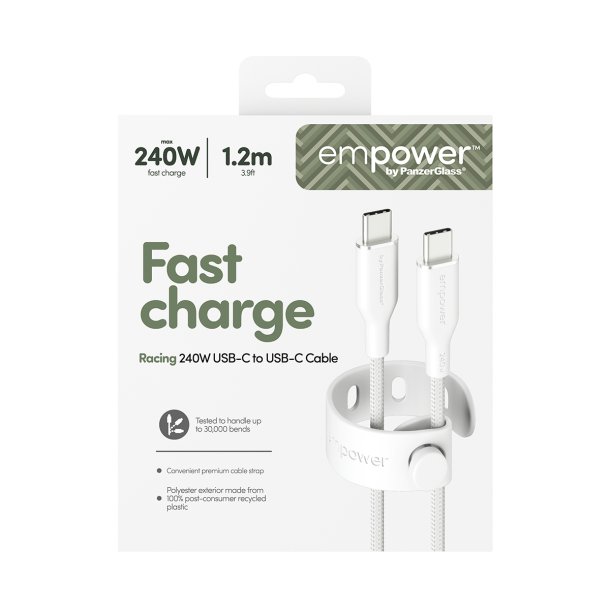 EMPOWER Racing 240W USB-C to USB-C Cable 1.2M, Silver White