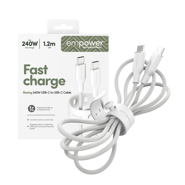 EMPOWER Racing 240W USB-C to USB-C Cable 1.2M, Silver White