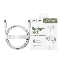EMPOWER Racing 60W USB-C to USB-C Cable 2M, Silver White