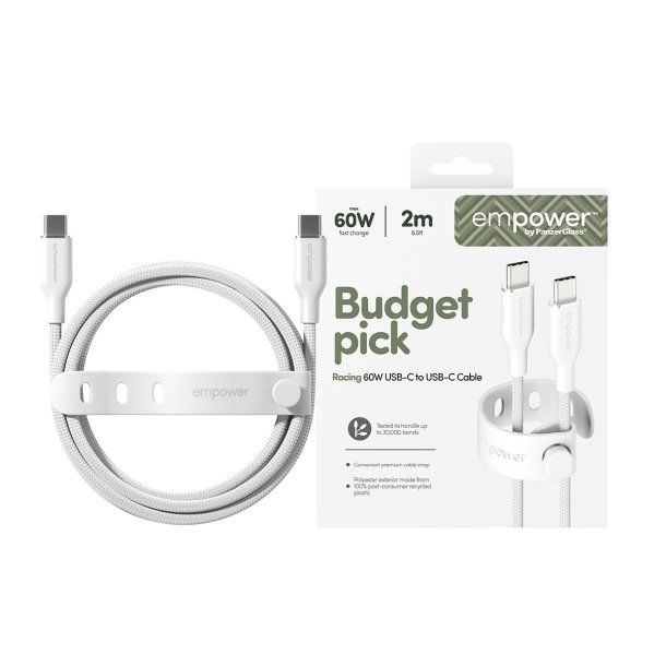 EMPOWER Racing 60W USB-C to USB-C Cable 2M, Silver White