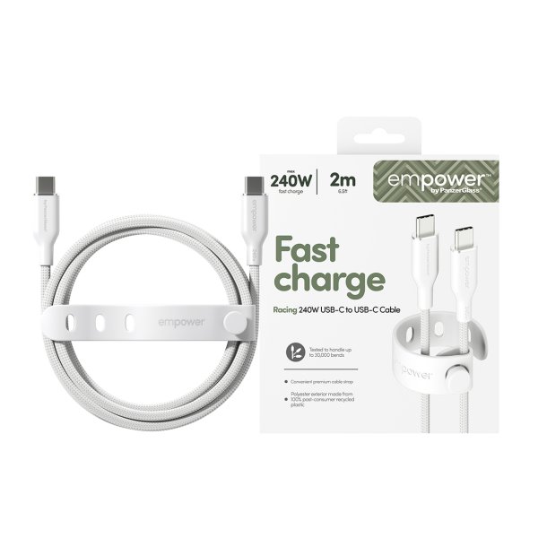 EMPOWER Racing 240W USB-C to USB-C Cable 2M, Silver White