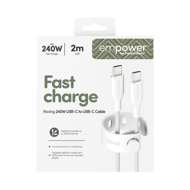 EMPOWER Racing 240W USB-C to USB-C Cable 2M, Silver White