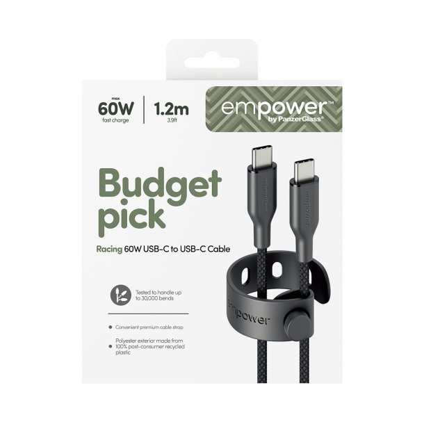 EMPOWER Racing 60W USB-C to USB-C Cable 1.2M, Space Black