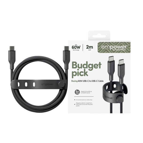 EMPOWER Racing 60W USB-C to USB-C Cable 2M, Space Black