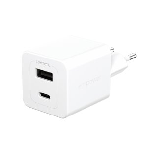 EMPOWER Turbo 35W Charger USB-C + USB-A EU, Silver White