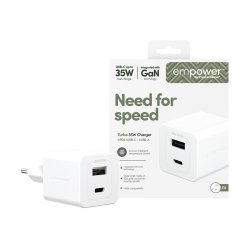 EMPOWER Turbo 35W Charger USB-C + USB-A EU, Silver White