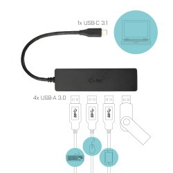 USB-C hub 4xUSB-A 3.0 black 20cm cable passive