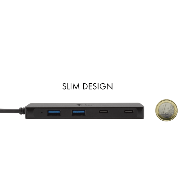 USB-C hub 2xUSB-C 2xUSB-A 3.0 metal 19cm cable passive