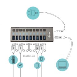 USB-A hub 10xUSB-A 3.0 active w/ 48W power supply