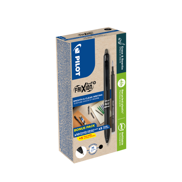 PILOT Frixion Ball Plus 0,7 sort Green Pack (10+10)