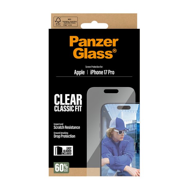 PanzerGlass Screen Protector iPhone 17 Pro Classic Fit w. Ea