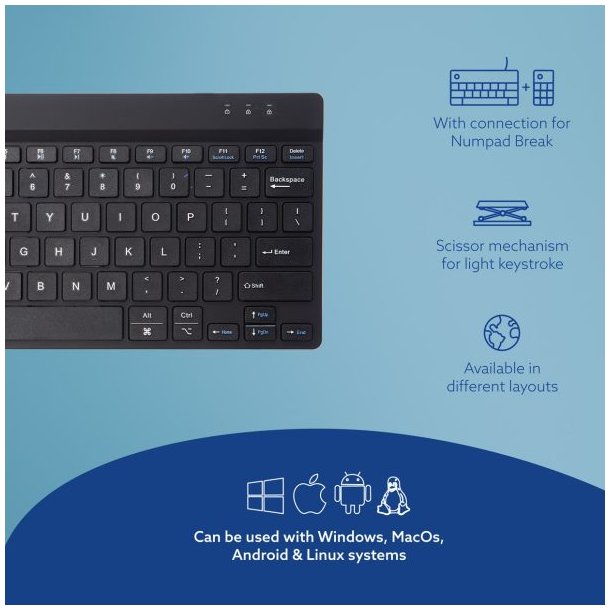R-Go Compact Break ergonomic wireless keyboard, Black Nordic