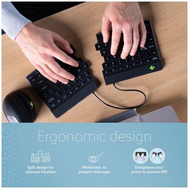 R-Go Split Break ergonomic wireless keyboard, Black Nordic
