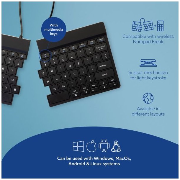 R-Go Split Break ergonomic wireless keyboard, Black Nordic