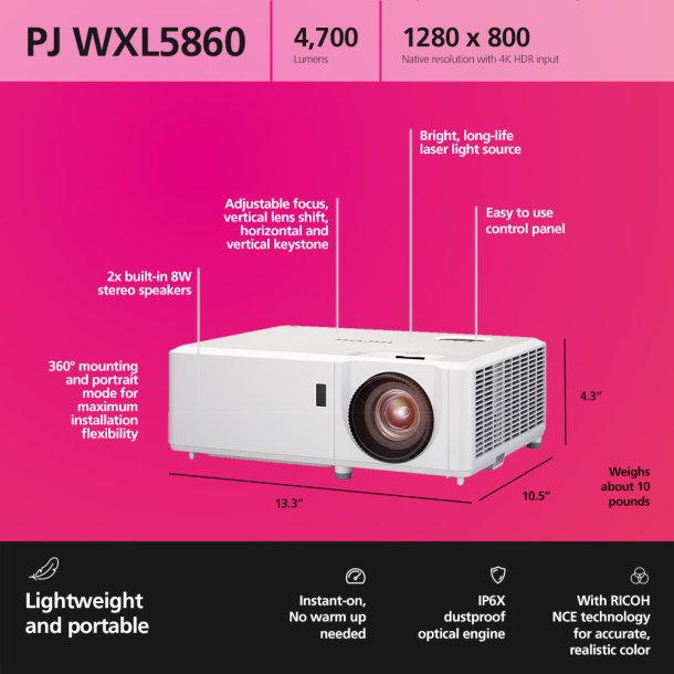 RICOH Compact Projector PJ WUL5860 29-303'' (4000 Lumen)