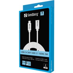 Sandberg USB-C>C M-F USB 3.1 100W, 2M