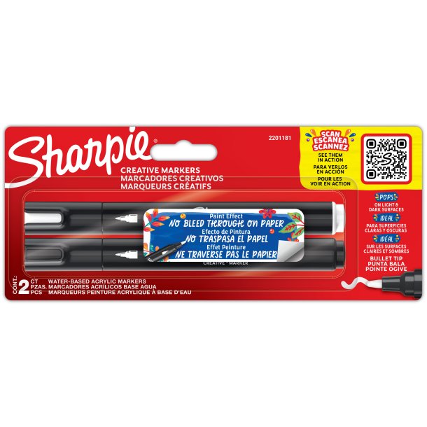 Marker Sharpie Creative Acrylic blist sort/hvid (2)