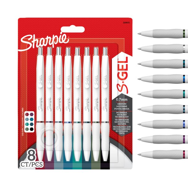 Gelpen Sharpie S-Gel 0,7 blister hvid ass farver (8)