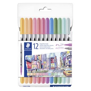 STAEDTLER Fiberpen tusser dobbelt pastel farver ass (12)