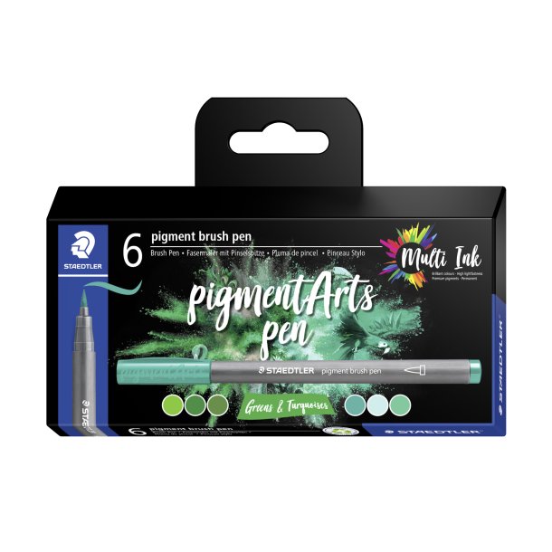 Brush pen Pigment Arts ass gr�n/turkis (6)