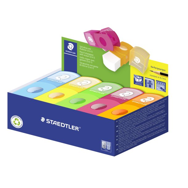STAEDTLER Blyantspidser m/holder+viskelder neon ass