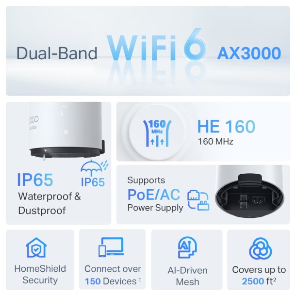 Deco X50-Outdoor AX3000 Outdoor/Indoor Mesh Wi-Fi 6 Unit