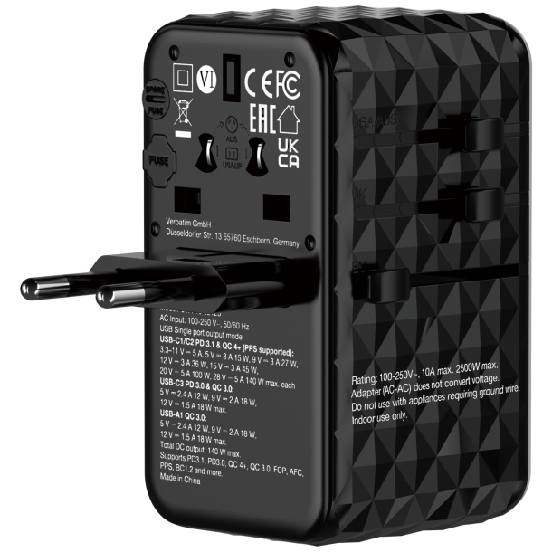GaN III Universal Travel Adapter UTA-10 2xUSB-C PD140W QC 4+