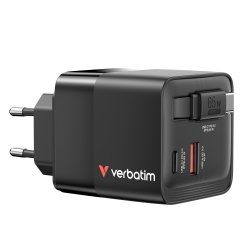 VERBATIM GaN Charger 65W 2 Port retr cable US/EU/UK ADP