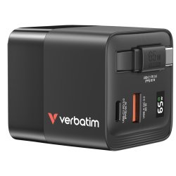 VERBATIM GaN Charger 65W 2 Port retr cable US/EU/UK ADP