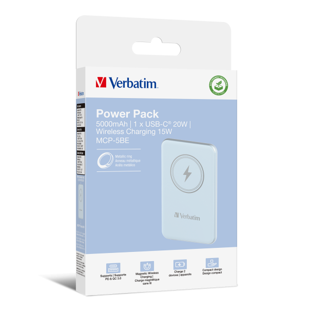 VERBATIM POWER P 5000 MAH UBS-C PD 20W WIRELESS 15W BLUE