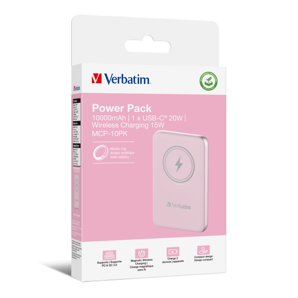 VERBATIM Power P 10000 mAh UBS-C PD 20W WIRELESS 15W Pink