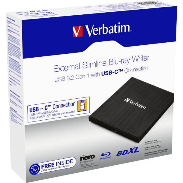 VERBATIM External Slimline Blu-ray Writer Type-C
