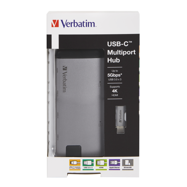 VERBATIM USB-C Multi Hub USB 3.1 GEN1 3.0X3 HDMI SDHC RJ45