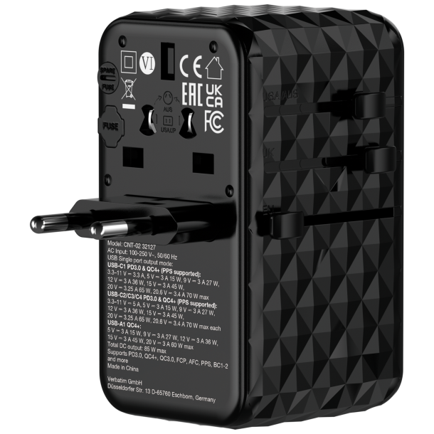 VERBATIM Charge Travel Adapter Diamond 85W Ret Cable CNT-02