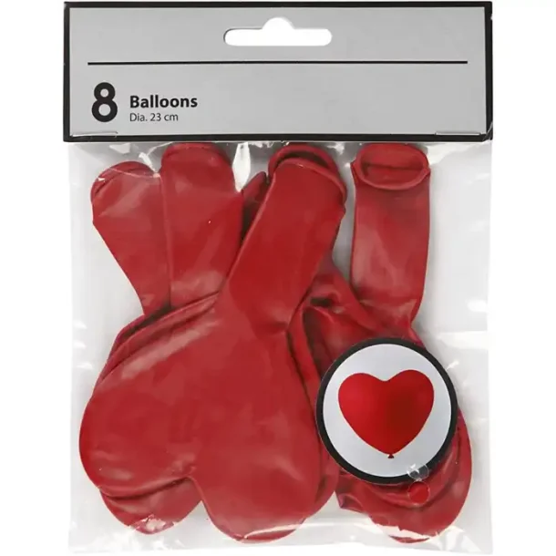 Balloner | Hjerte | 23cm | 8 Stk |