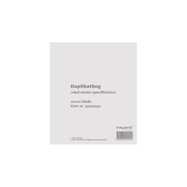 Mayland Duplikatbog | m/Moms | 126x148mm | 2x100 sider |