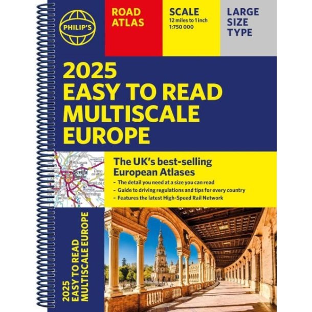 Kort 2025 Philip's Easy to Read Multiscale Road Atlas Europe