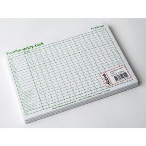 Yatzy Familie Blok - til 6 terninger (3 stk/pk), A5