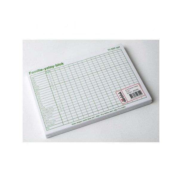 Yatzy Familie Blok - til 6 terninger (3 stk/pk), A5