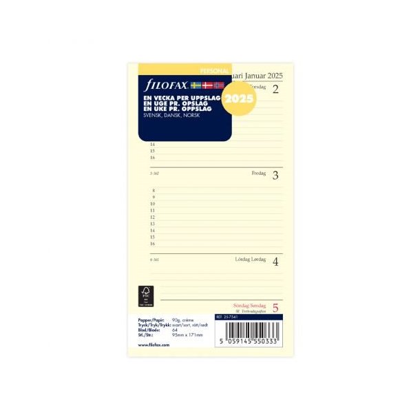 Filofax | Refill Personal | 2025 | En Uge Pr. Opslag |