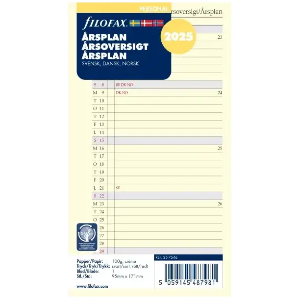 Filofax | rsoversigt Refill | A5 | 2025 |
