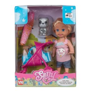 Sally | Dukke m/ 2 Hunde |