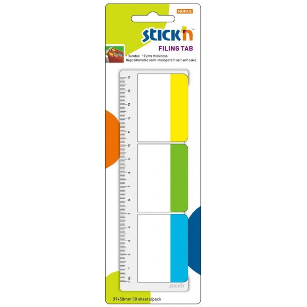Stickn Filing Tab | Indeksfaner | 3 Farver | 37x50mm | 10 Faner |