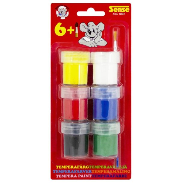 Sense Tempera farver | 6 stk | m/pensel |