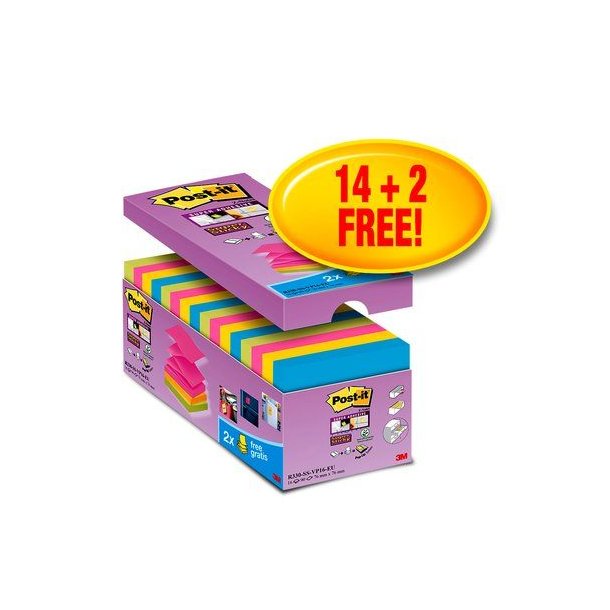 Post-it Z-Notes 76x76 Super Sticky V-Pack (16)