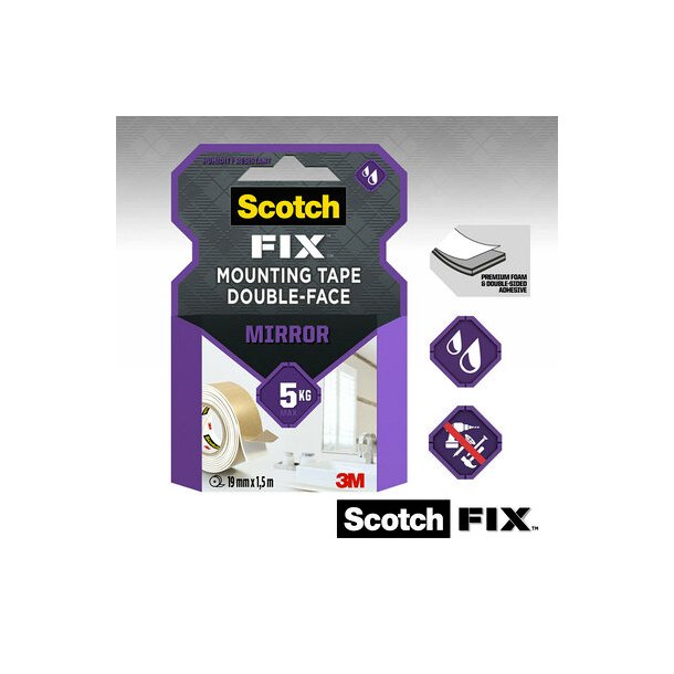 Scotch-Fix mont. tape til spejl 19mm x 3m